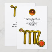 INVITATION VIRGO /GOLD ZODIAC SIGNE JEWEL BLANC ANNIVERSAIRE (Devant / Derrière)