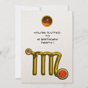 INVITATION VIRGO /GOLD ZODIAC SIGNE JEWEL BLANC ANNIVERSAIRE