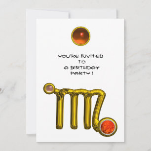 INVITATION VIRGO /GOLD ZODIAC SIGNE JEWEL BLANC ANNIVERSAIRE