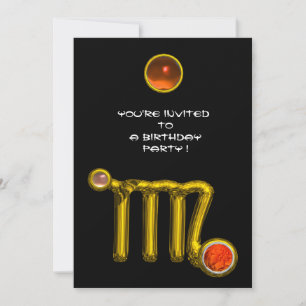 INVITATION VIRGO /GOLD ZODIAC SIGNE JEWEL NOIR ANNIVERSAIRE