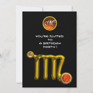 INVITATION VIRGO /GOLD ZODIAC SIGNE JEWEL NOIR ANNIVERSAIRE