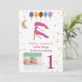 Invitation Virgo Premier Anniversaire Or, Ballons & Photo (Debout devant)