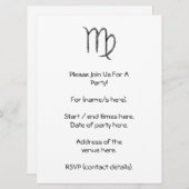 Invitation Virgo. Signe d'astrologie zodiaque.Noir. (Devant / Derrière)