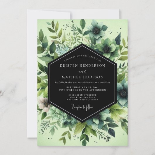 Invitation Viridian Painted Flora Wedding (Devant)