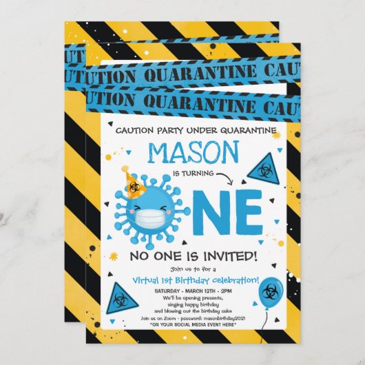 Invitation Virtual 1er Anniversaire Quarantaine 1er Anniversa (Devant / Derrière)