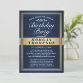 Invitation Virtual Any Anniversaire Marine Blue Gold & White (Debout devant)