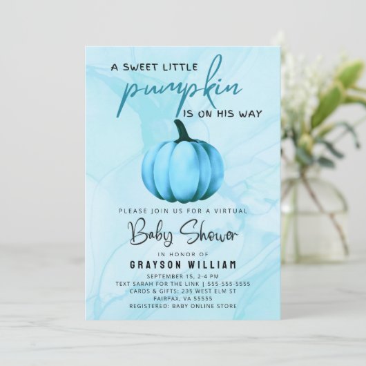 Invitation Virtual Baby Boy Douche Citrouille bleu (Debout devant)