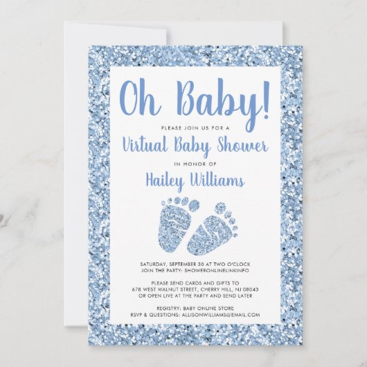 Invitation Virtual Baby Boy Douche Oh Baby Blue Parties scint (Devant)