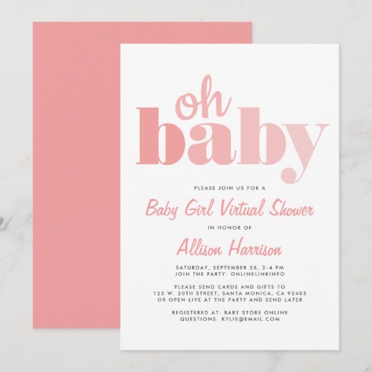Invitation Virtual Baby Girl Douche Oh Baby Coral (Devant / Derrière)