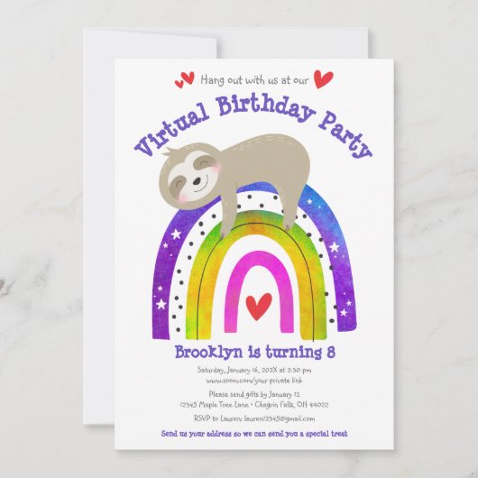 Invitation Virtual Birth Jote Sloth Boho Rainbow Modern (Devant)