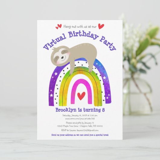 Invitation Virtual Birth Jote Sloth Boho Rainbow Modern (Debout devant)