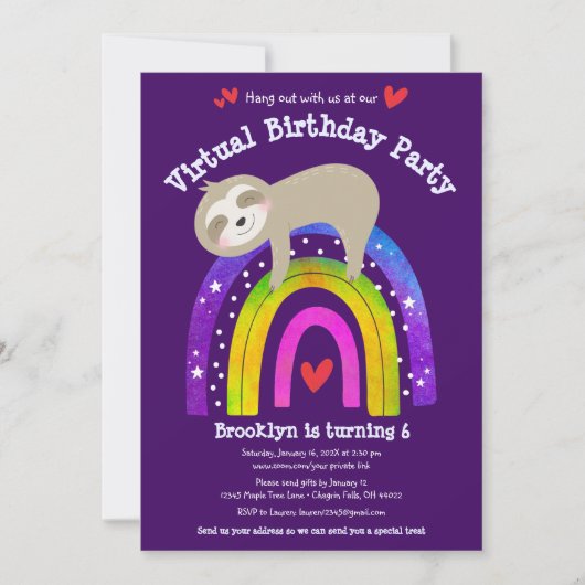 Invitation Virtual Birth Jote Sloth Modern Boho Rainbow (Devant)