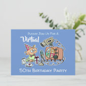 Invitation Virtual Birthday Party 50th Funny Cartoon Blue Men (Debout devant)