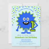 Invitation Virtual Blue Cute Little Monster Boy 1er anniversa (Devant)