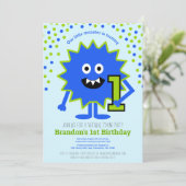 Invitation Virtual Blue Cute Little Monster Boy 1er anniversa (Debout devant)