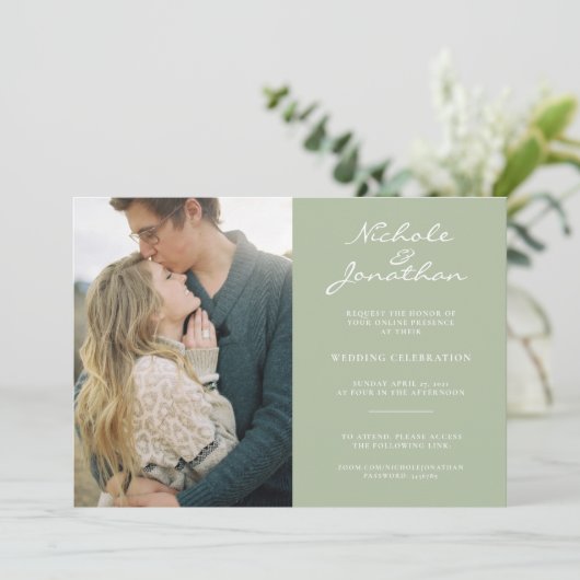 Invitation Virtual Dusty Sage Mariage photo en ligne (Debout devant)