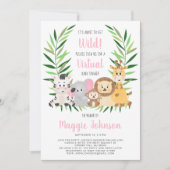 Invitation Virtual Get Wild Safari rose bébé fille douche (Devant)