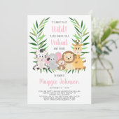 Invitation Virtual Get Wild Safari rose bébé fille douche (Debout devant)