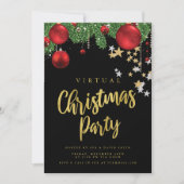 Invitation VIRTUAL Gold Red Black Christmas Holiday Party (Devant)