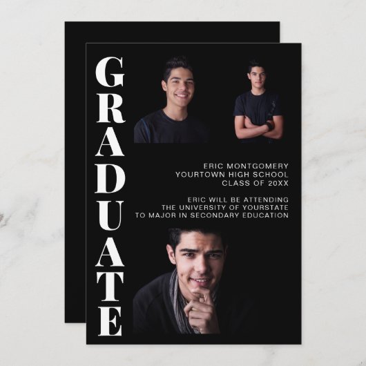 Invitation Virtual Graduation Party 3 Photo Black (Devant / Derrière)