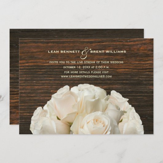 Invitation Virtual Live Stream Mariage Rustique Roses Blanche (Devant / Derrière)