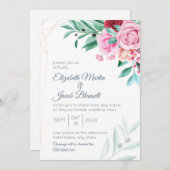 Invitation Virtual Modern Floral Mariage Roses & Eucalyptus (Devant / Derrière)