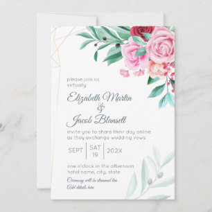 Invitation Virtual Modern Floral Mariage Roses & Eucalyptus