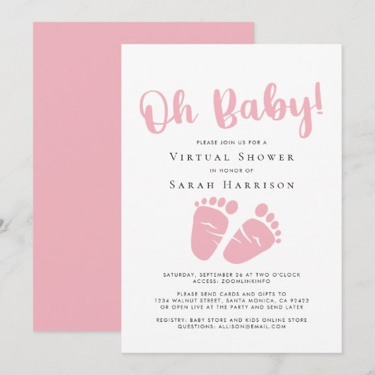 Invitation Virtual Oh Baby Girl Douche pieds roses (Devant / Derrière)