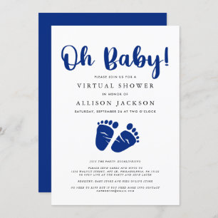 Invitation Virtual Oh Baby shower Navy Blue Baby Feet