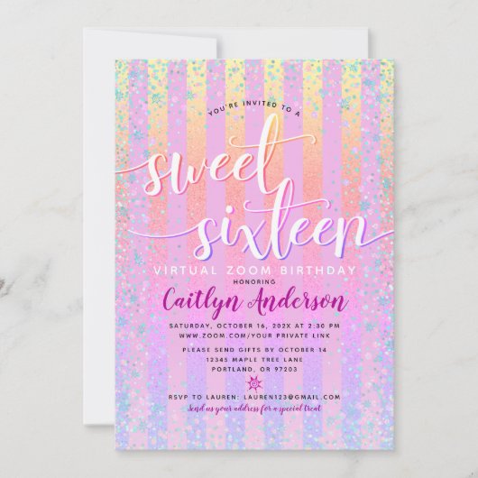 Invitation Virtual Rainbow Ombre Girly Sweet sixteen (Devant)
