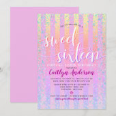 Invitation Virtual Rainbow Ombre Girly Sweet sixteen (Devant / Derrière)