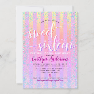 Invitation Virtual Rainbow Ombre Girly Sweet sixteen