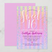 Invitation Virtual Rainbow Ombre Sweet 16 Birthday Girly Chic (Devant / Derrière)