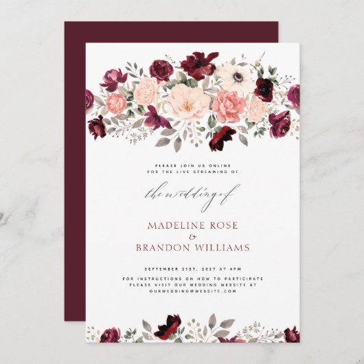 Invitation Virtual Rustic Burgundy Blush FlorMariage (Devant / Derrière)