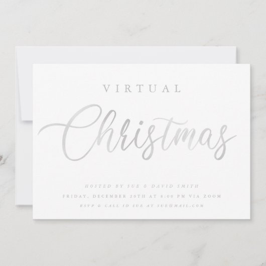 Invitation VIRTUAL Silver White Christmas Online Party (Devant)
