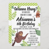 Invitation Virtual Sloth - Wanna Hang? Thème Anniversaire (Devant / Derrière)
