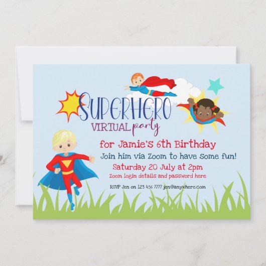 Invitation Virtual Superhero Anniversaire de enfant Party (Devant)
