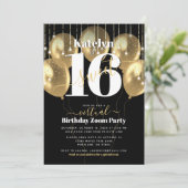 Invitation Virtual Sweet 16 Balloons dorés Glam Girly (Debout devant)
