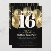 Invitation Virtual Sweet 16 Balloons dorés Glam Girly (Devant / Derrière)