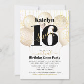 Invitation Virtual Sweet 16 Balloons or Glam fille anniversai (Devant)