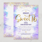 Invitation Virtual Sweet 16 Purple Aquarelle Or Anniversaire (Devant / Derrière)