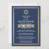Invitation Virtual Zoom Bar Mitzvah Marine Bleu blanc et or (Devant)