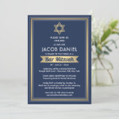 Invitation Virtual Zoom Bar Mitzvah Marine Bleu blanc et or (Debout devant)