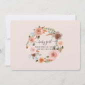 Invitation Virtuel Blush rose Floral Wreath Baby Girl Douche (Dos)