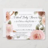 Invitation Virtuel Blush rose Floral Wreath Baby Girl Douche (Devant)