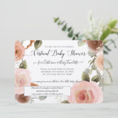 Invitation Virtuel Blush rose Floral Wreath Baby Girl Douche (Debout devant)