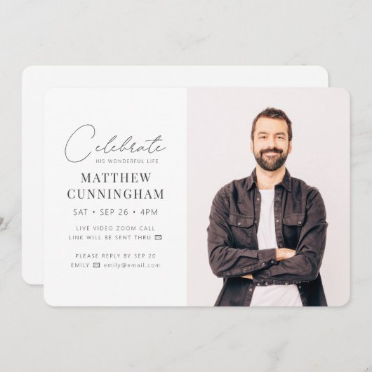 Invitation Virtuel Célébrer sa vie Photo simple moderne (Devant / Derrière)