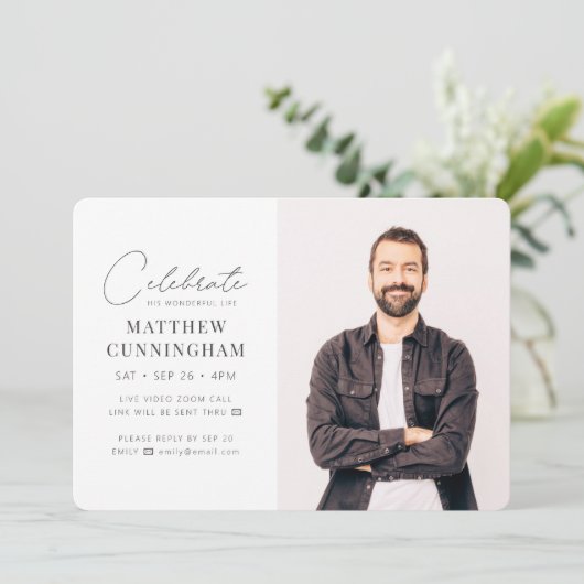 Invitation Virtuel Célébrer sa vie Photo simple moderne (Debout devant)