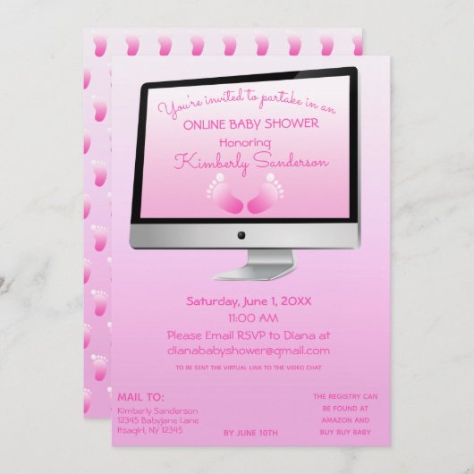 Invitation Virtuel En Ligne Douche Longue Distance Pieds bébé (Devant / Derrière)