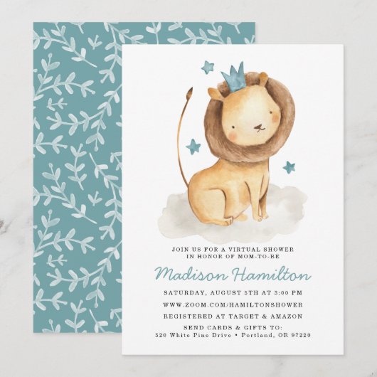 Invitation virtuelle à la baby shower Douce Lionne (Devant / Derrière)